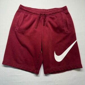 Nike Sweat Shorts Mens M Red Fleece Big Swoosh Logo Athleisure Gym Casual